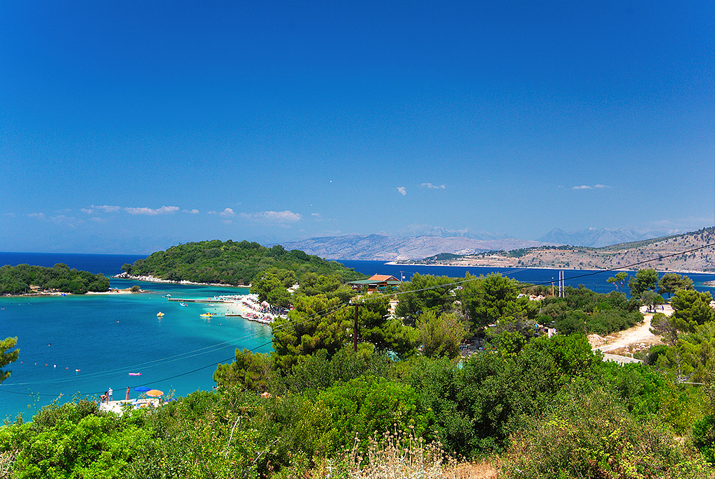 Ksamil beaches — neon turquoise water and sandy shores near the Greek border