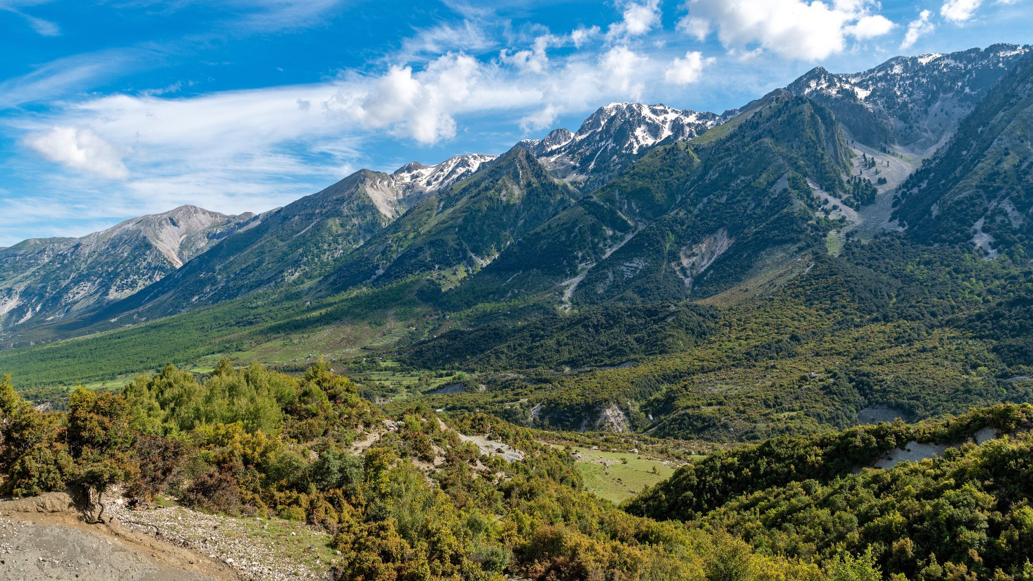 Maja e Çikës above the Albanian Riviera — the Ceraunian range dropping straight into the Ionian Sea