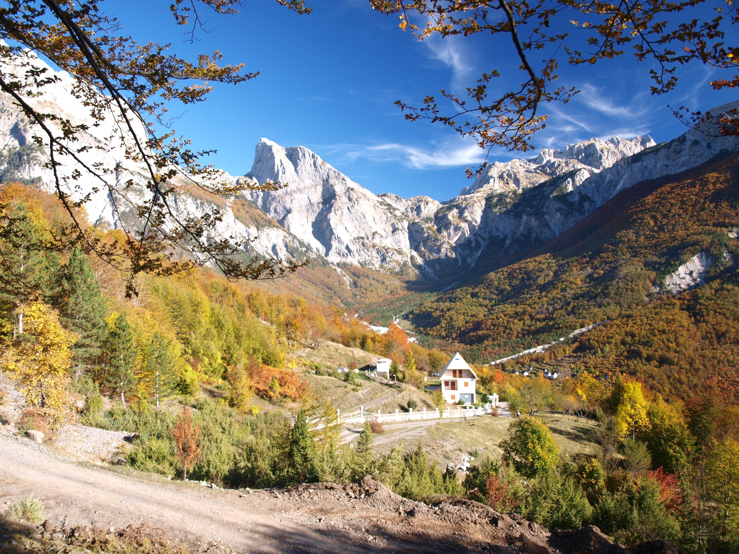 Theth valley in the Albanian Alps (Accursed Mountains), ringed by limestone peaks in northern Albania